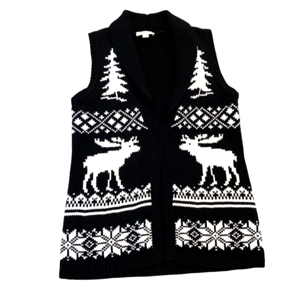 🖤HP 🥳 Coldwater Creek Holiday open sweater vest cardigan, Med.❄️🦌Like NEW ❄️